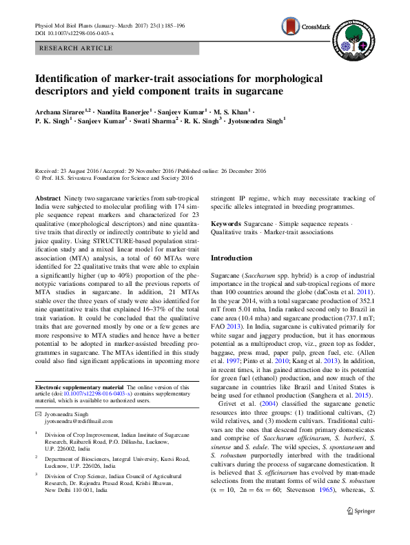 (PDF) Identification of marker-trait associations for morphological ...