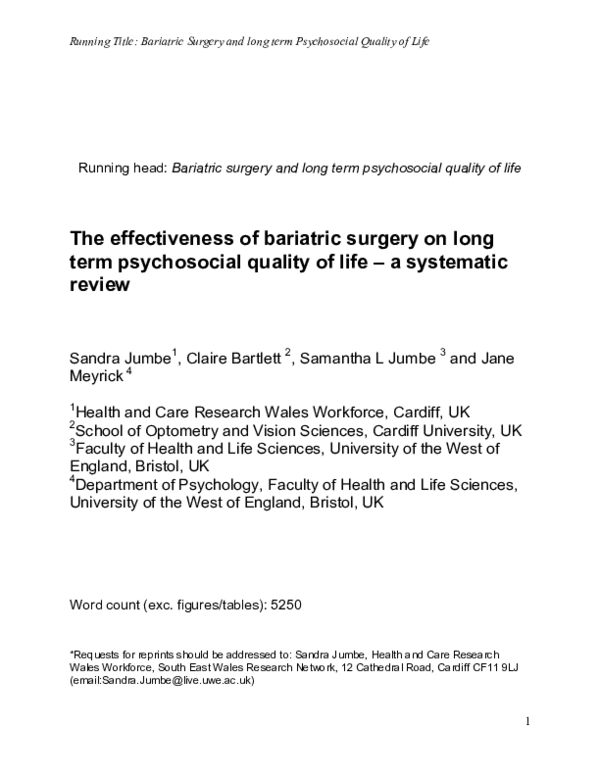 (PDF) The effectiveness of bariatric surgery on long term psychosocial ...