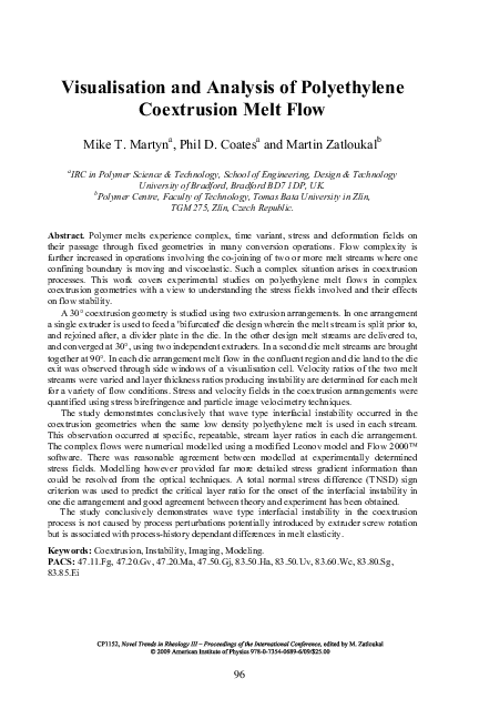 (PDF) Visualisation and Analysis of Polyethylene Coextrusion Melt Flow