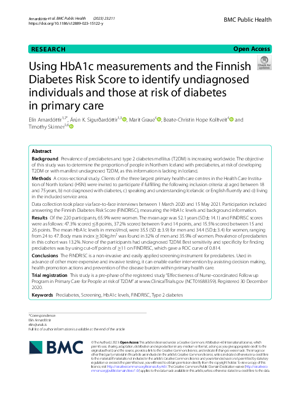 (PDF) Using HbA1c measurements and the Finnish Diabetes Risk Score to ...