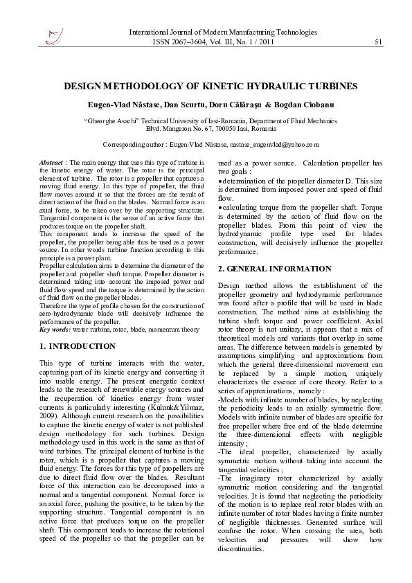(PDF) Design Methodology of Kinetic Hydraulic Turbines
