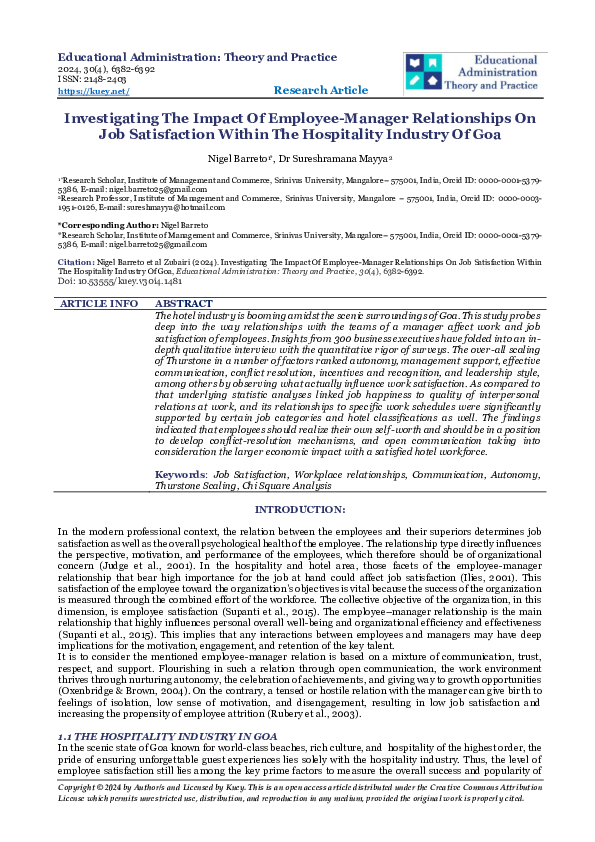 (PDF) Investigating the Impact of Employee-Manager Relationships on Job ...
