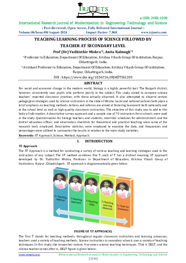 (PDF) TEACHING LEARNING PROCESS OF SCIENCE FOLLOWED BY TEACHER AT ...