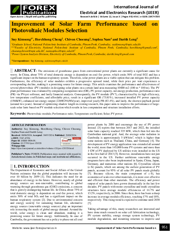 (PDF) Improvement of Solar Farm Performance based on Photovoltaic ...