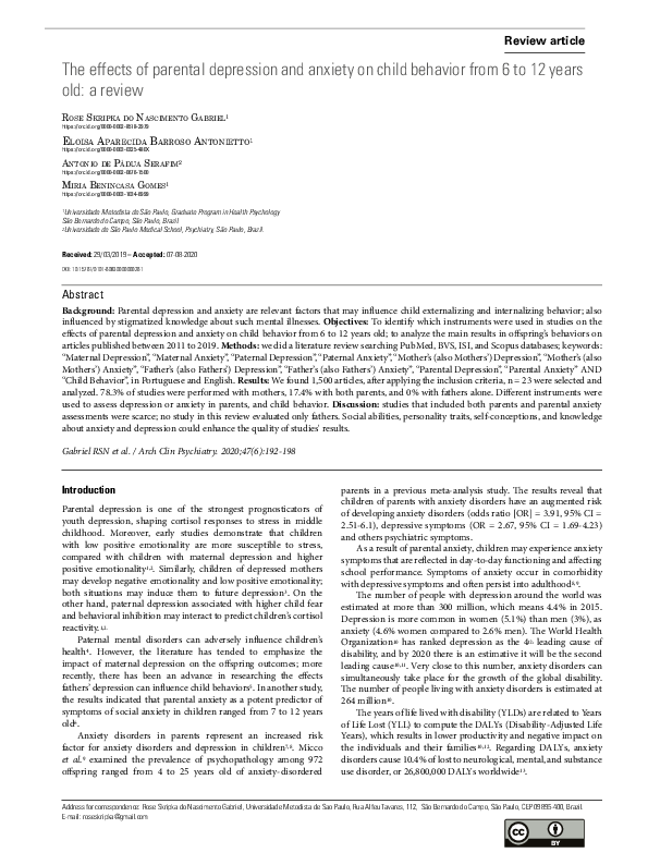 (PDF) The effects of parental depression and anxiety on child behavior ...