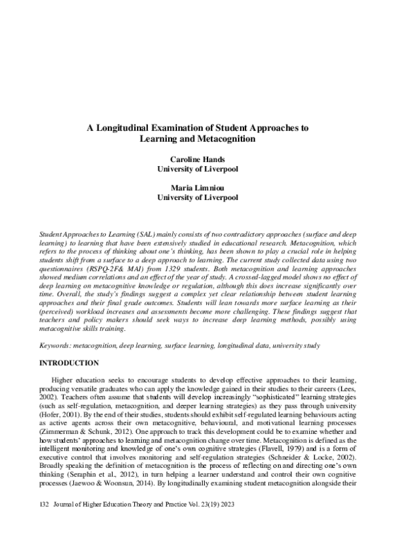 (PDF) A Longitudinal Examination of Student Approaches to Learning and ...