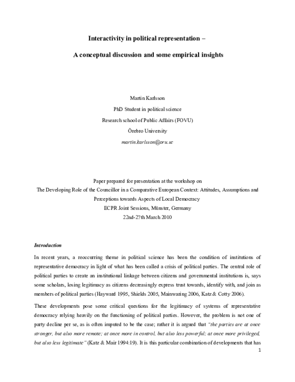 (PDF) Interactivity in political representation – A conceptual ...
