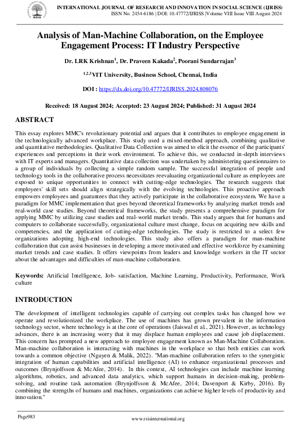(PDF) Analysis of Man-Machine Collaboration, on the Employee Engagement ...