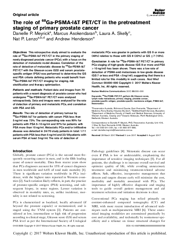 (PDF) The role of 68Ga-PSMA-I&T PET/CT in the pretreatment staging of ...
