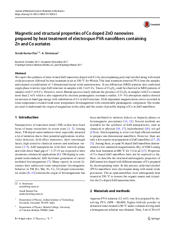 (PDF) Magnetic and structural properties of Co-doped ZnO thin films