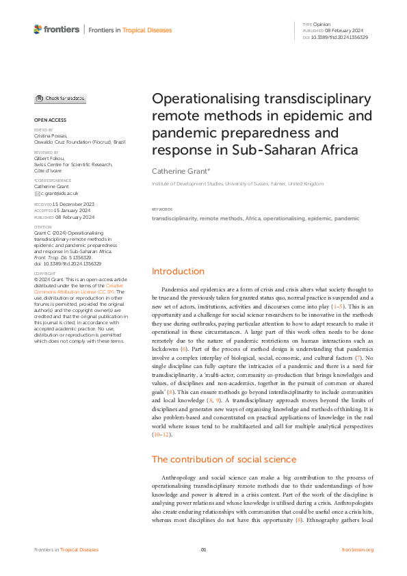 (PDF) Operationalising transdisciplinary remote methods in epidemic and ...