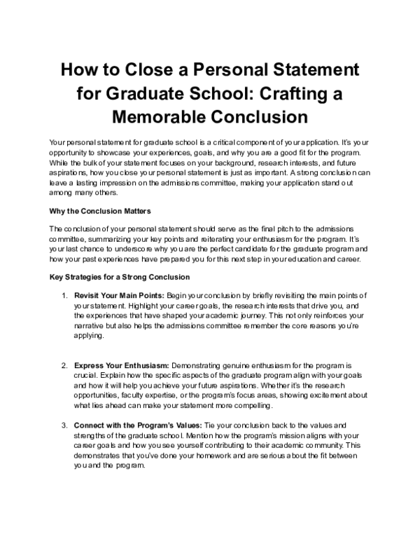 (PDF) How to Close a Personal Statement for Graduate School