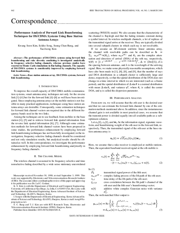 (PDF) Performance analysis of forward link beamforming techniques for ...