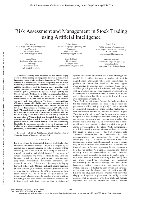 (PDF) Risk Assessment and Management in Stock Trading using Artificial ...