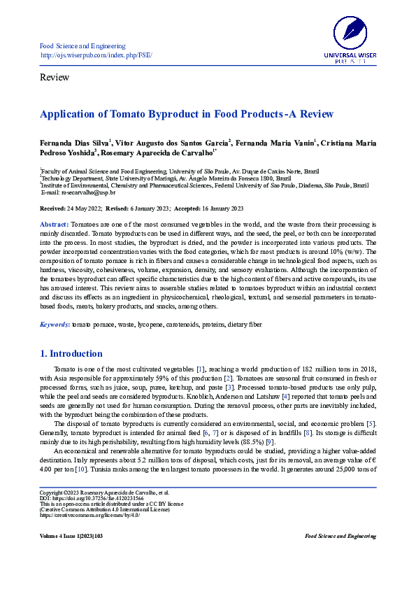 (PDF) Application of Tomato Byproduct in Food Products-A Review