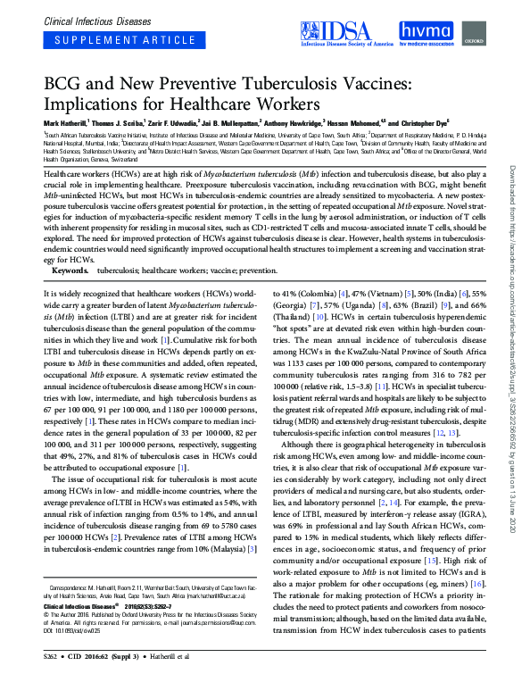 (PDF) BCG and New Preventive Tuberculosis Vaccines: Implications for ...