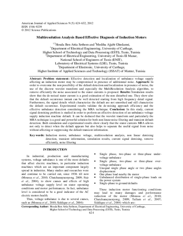 (PDF) Multiresolution Analysis Based Effective Diagnosis of Induction ...