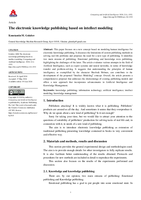 (PDF) The Electronic Knowledge Publishing Based On Intellect Modeling