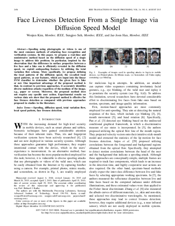 (PDF) Face Liveness Detection from a Single Image via Diffusion Speed Model