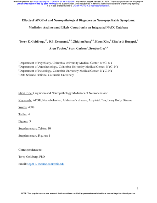 (PDF) Effects of APOE e4 and Neuropathological Diagnoses on ...
