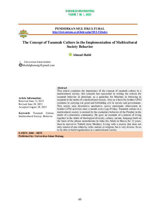 (PDF) The Concept of Tasamuh Culture in the Implementation of ...