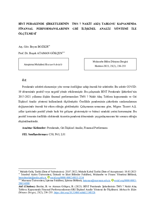 (PDF) Measuring the Financial Performances of Bist Retail Companies ...