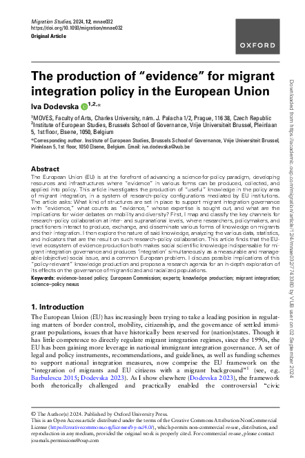 (PDF) The production of “evidence” for migrant integration policy in ...