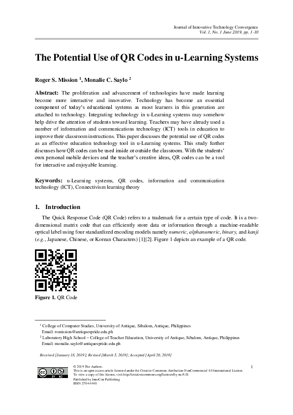 (PDF) The Potential Use of QR Codes in u-Learning Systems