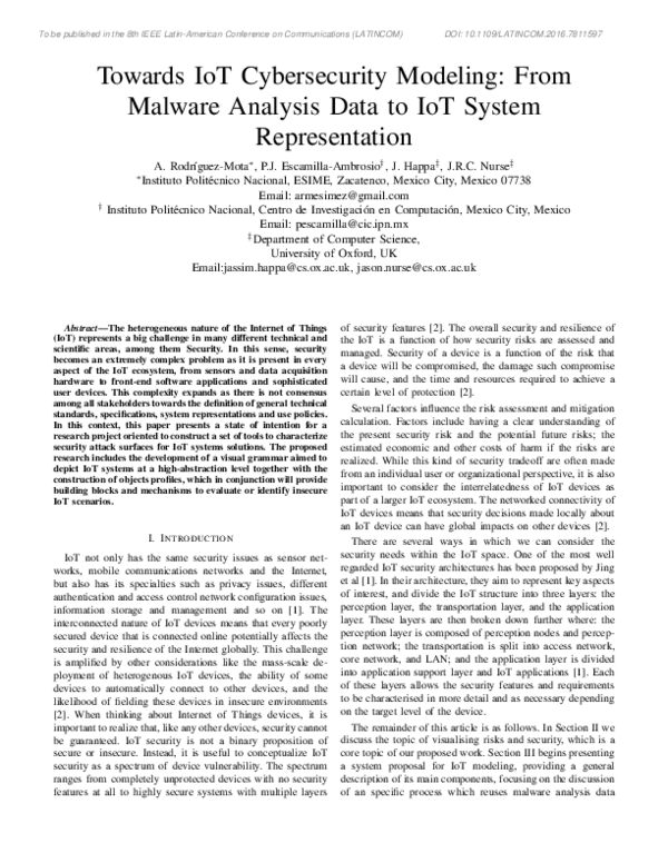 (PDF) Towards IoT cybersecurity modeling: From malware analysis data to ...