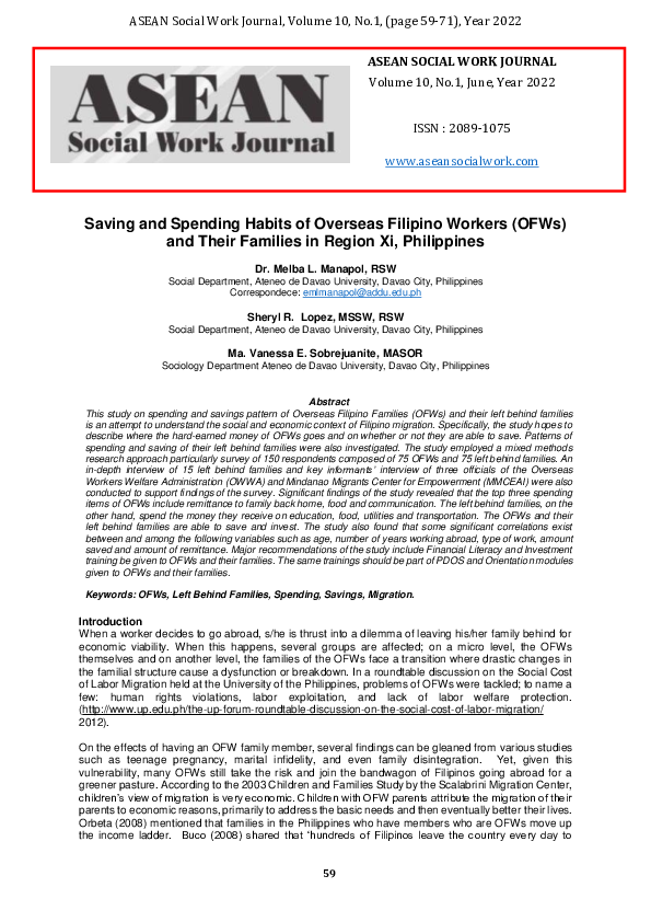 (PDF) Saving and Spending Habits of Overseas Filipino Workers (OFWs ...