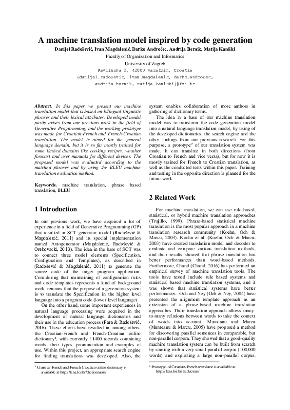 (PDF) Translation Model Inspired by Code Generation