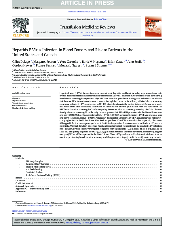 (PDF) Hepatitis E Virus Infection in Blood Donors and Risk to Patients ...