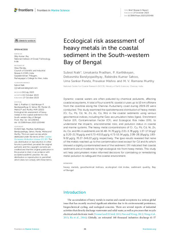 (PDF) Ecological risk assessment of heavy metals in the coastal ...