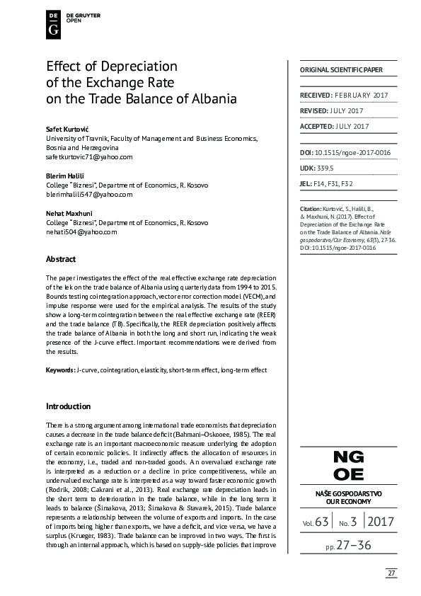 (PDF) The Effect of Depreciation of the Exchange Rate on the Trade ...