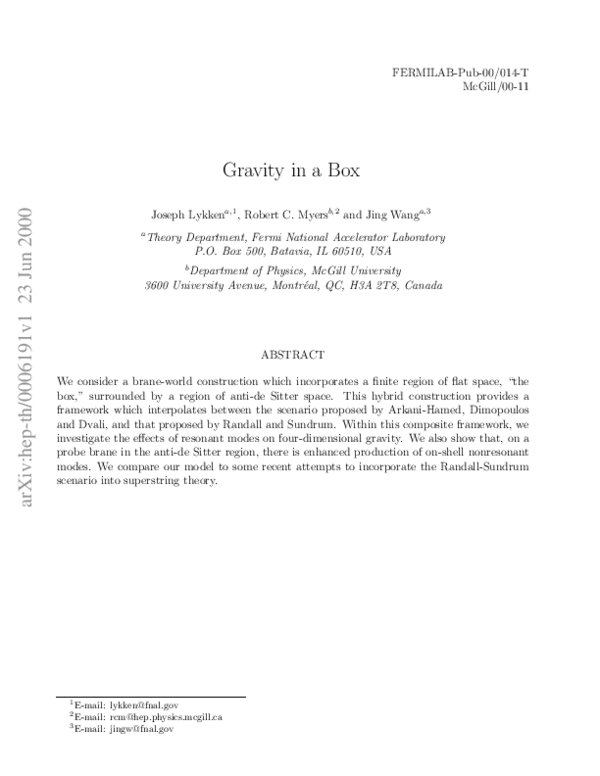 (PDF) Gravity in a box