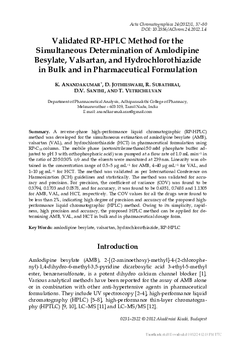 (PDF) Validated RP-HPLC method for the simultaneous determination of ...