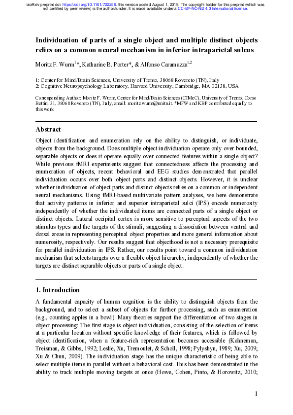 (PDF) Individuation of parts of a single object and multiple distinct ...