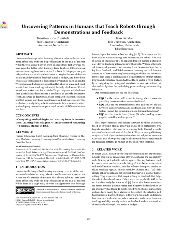(PDF) Uncovering Patterns in Humans that Teach Robots through ...