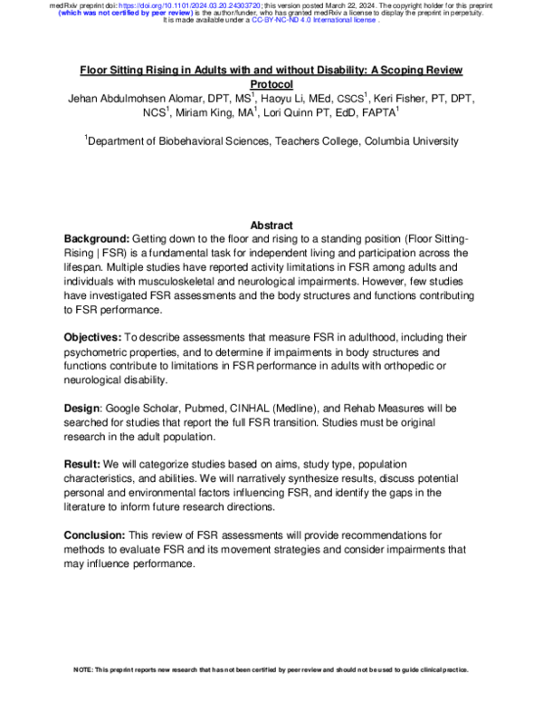 (PDF) Floor Sitting Rising in Adults with and without Disability: A ...