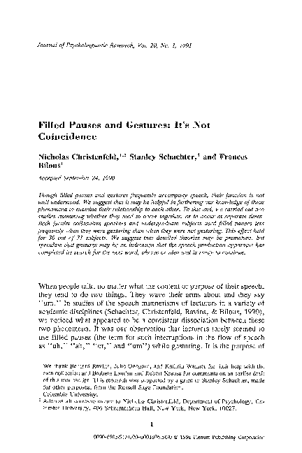(PDF) Filled pauses and gestures: It's not coincidence