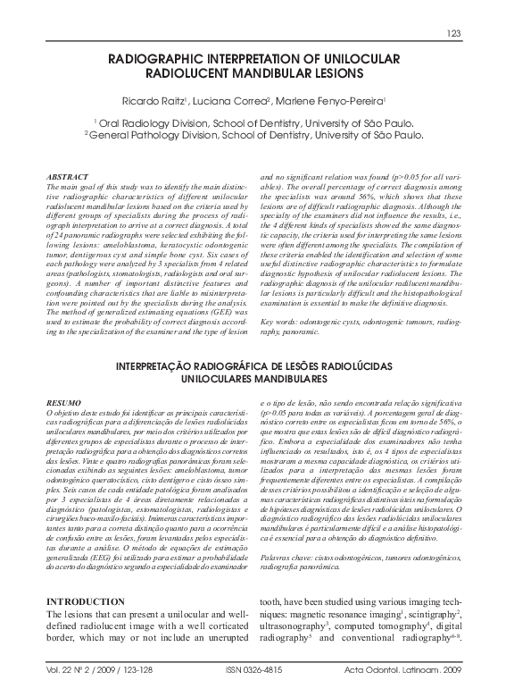 (PDF) Radiographic interpretation of unilocular radiolucent mandibular ...