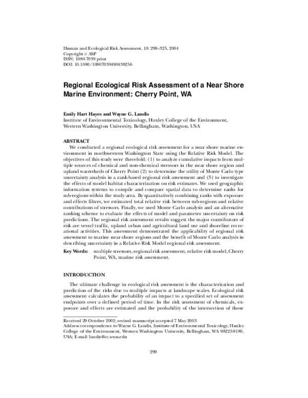 (PDF) Regional Ecological Risk Assessment of a Near Shore Marine ...