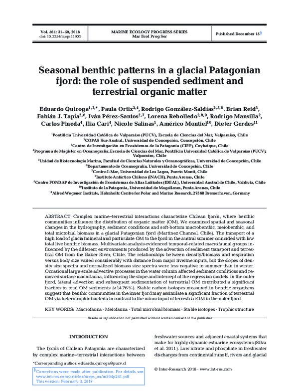 (PDF) Seasonal benthic patterns in a glacial Patagonian fjord: the role ...