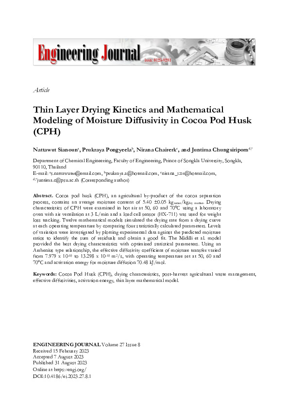 (PDF) Thin Layer Drying Kinetics and Mathematical Modeling of Moisture ...