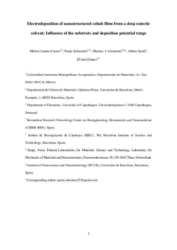 (PDF) Electrodeposition of nanostructured cobalt films from a deep ...
