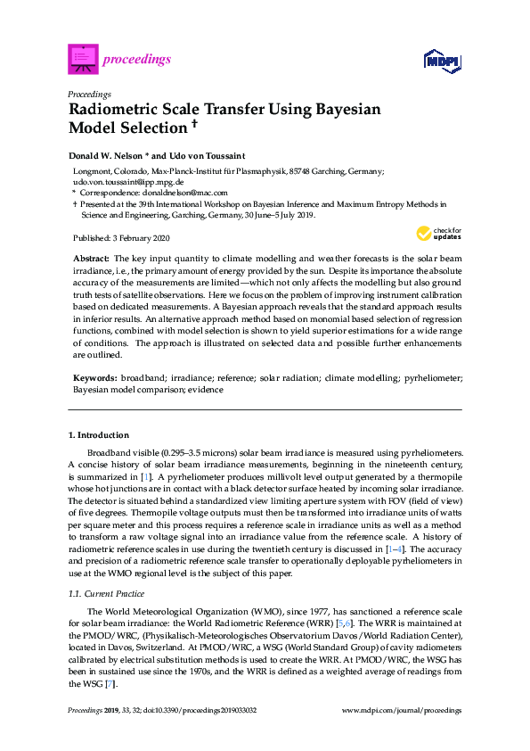 (PDF) Radiometric Scale Transfer Using Bayesian Model Selection