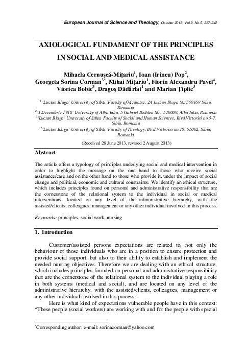 (PDF) Axiological Fundament of the Principles in Social and Medical ...