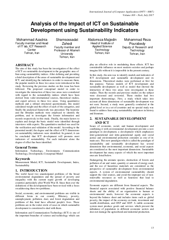 (PDF) Analysis of the Impact of ICT on Sustainable Development using ...
