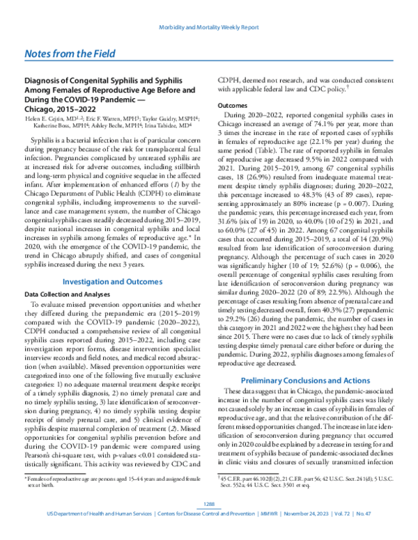 (PDF) Notes from the Field: Diagnosis of Congenital Syphilis and ...
