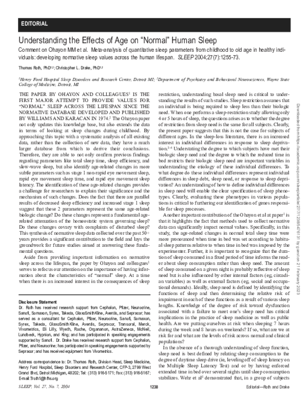 (PDF) Understanding the Effects of Age on “Normal” Human Sleep